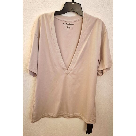 The Rare Basics Deep V Neck Short Sleeve Cotton Blend Top Size XXL NWT - Picture 2 of 9